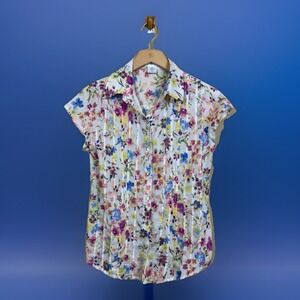 Fairycore Top Women's M Button Down Retro 80's Coquette Watercolor Floral